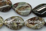 CJA33 15.5 inches 18*25mm twisted flat teardrop green jasper beads