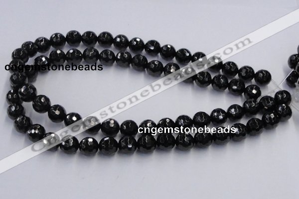 CJB08 16 inches 12mm faceted round natural jet gemstone beads wholesale