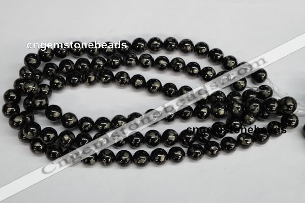 CJB153 15.5 inches 12mm round natural jet & pyrite gemstone beads