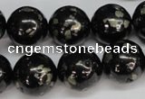 CJB156 15.5 inches 18mm round natural jet & pyrite gemstone beads