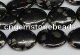 CJB160 15.5 inches 15*20mm oval natural jet & pyrite gemstone beads