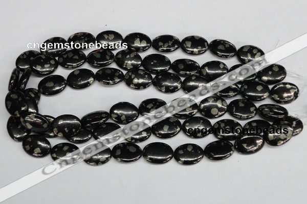 CJB160 15.5 inches 15*20mm oval natural jet & pyrite gemstone beads