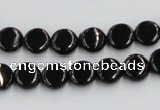 CJB19 16 inches 8mm flat round natural jet gemstone beads wholesale