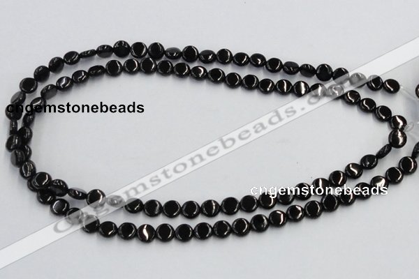 CJB19 16 inches 8mm flat round natural jet gemstone beads wholesale