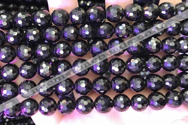 CJB202 15.5 inches 8mm faceted round jet beads wholesale