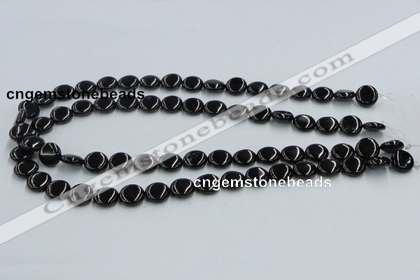 CJB21 16 inches 12mm flat round natural jet gemstone beads wholesale