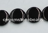 CJB22 16 inches 18mm flat round natural jet gemstone beads wholesale