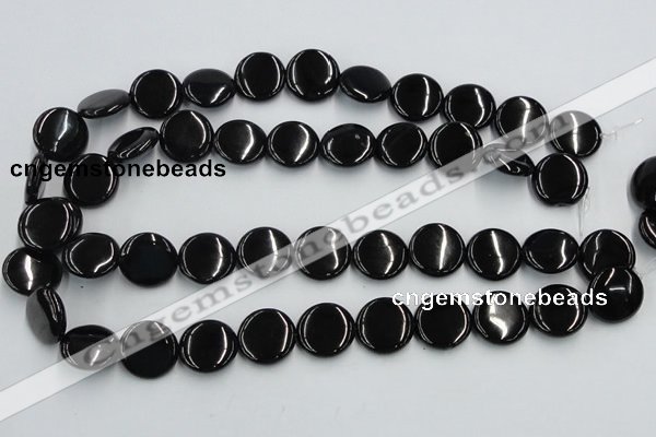 CJB22 16 inches 18mm flat round natural jet gemstone beads wholesale