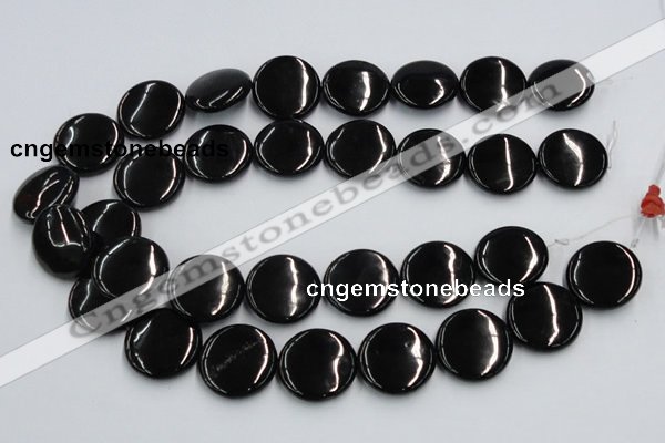 CJB23 16 inches 25mm flat round natural jet gemstone beads wholesale