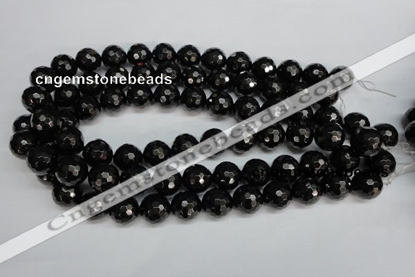 CJB46 15.5 inches 14mm faceted round natural jet gemstone beads