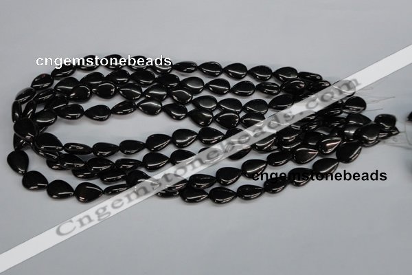 CJB68 15.5 inches 10*14mm flat teardrop natural jet gemstone beads