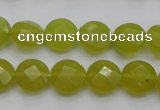 CKA266 15.5 inches 12mm faceted coin Korean jade gemstone beads