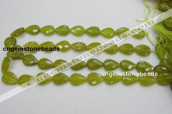 CKA275 15.5 inches 15*20mm faceted flat teardrop Korean jade gemstone beads