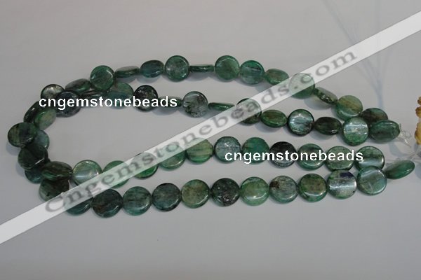 CKC60 15.5 inches 14mm flat round natural green kyanite beads