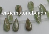 CKC96 Top drilled 6*12mm flat teardrop natural green kyanite beads