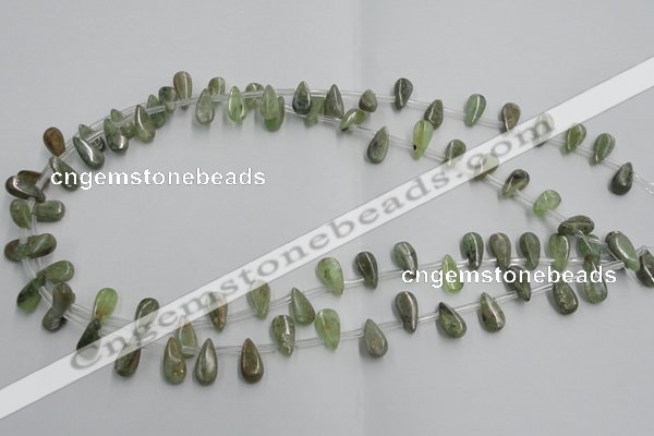 CKC96 Top drilled 6*12mm flat teardrop natural green kyanite beads