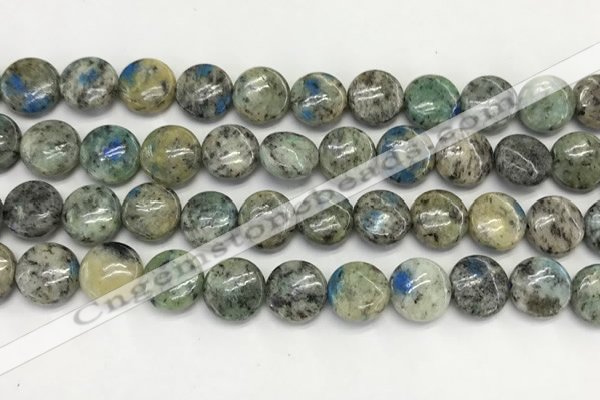 CKJ489 15.5 inches 10mm flat round natural k2 jasper beads