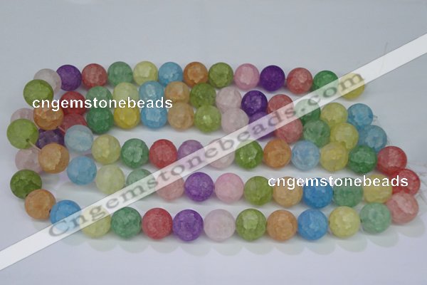 CKQ06 15.5 inches 14mm round matte dyed crackle quartz beads