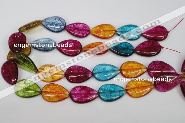 CKQ126 15.5 inches 20*30mm flat teardrop dyed crackle quartz beads