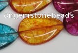 CKQ127 15.5 inches 30*40mm flat teardrop dyed crackle quartz beads