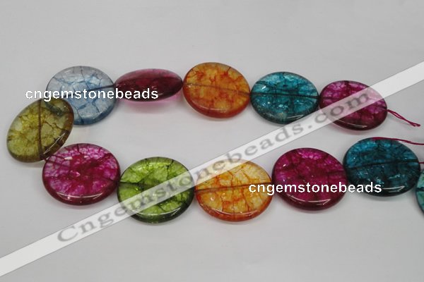 CKQ129 15.5 inches 30mm flat round dyed crackle quartz beads