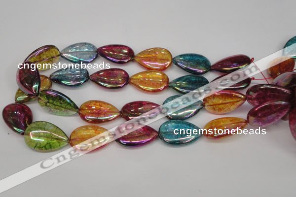 CKQ158 15.5 inches 18*25mm flat teardrop AB-color crackle quartz beads