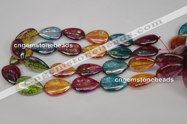 CKQ159 15.5 inches 20*30mm flat teardrop AB-color crackle quartz beads