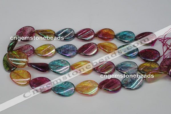 CKQ161 15.5 inches 18*25mm twisted oval AB-color crackle quartz beads