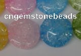 CKQ176 15.5 inches 25mm flat round dyed crackle quartz beads