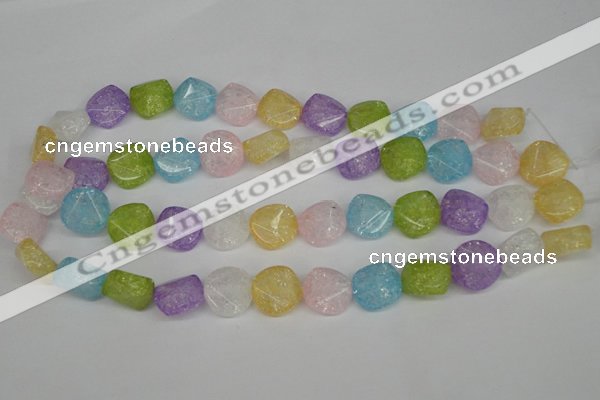 CKQ178 15.5 inches 16mm faceted coin dyed crackle quartz beads