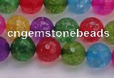 CKQ352 15.5 inches 10mm faceted round dyed crackle quartz beads