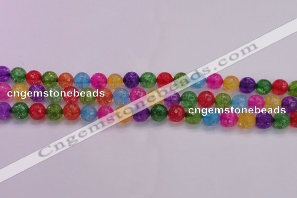 CKQ352 15.5 inches 10mm faceted round dyed crackle quartz beads