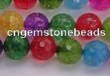 CKQ353 15.5 inches 12mm faceted round dyed crackle quartz beads