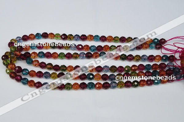 CKQ42 15.5 inches 8mm faceted round dyed crackle quartz beads