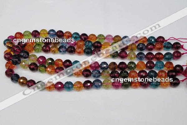 CKQ43 15.5 inches 10mm faceted round dyed crackle quartz beads