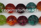 CKQ45 15.5 inches 14mm faceted round dyed crackle quartz beads