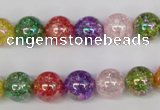 CKQ75 15.5 inches 14mm round AB-color dyed crackle quartz beads