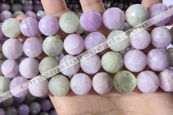 CKU328 15.5 inches 14mm - 15mm faceted round natural kunzite beads