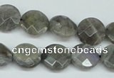 CLB191 15.5 inches 14mm faceted coin labradorite gemstone beads