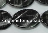 CLB318 15.5 inches 22*30mm twisted oval black labradorite beads