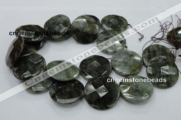 CLB40 15.5 inches 40mm faceted flat round labradorite gemstone beads