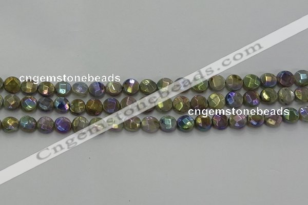 CLB676 15.5 inches 8mm faceted coin AB-color labradorite beads