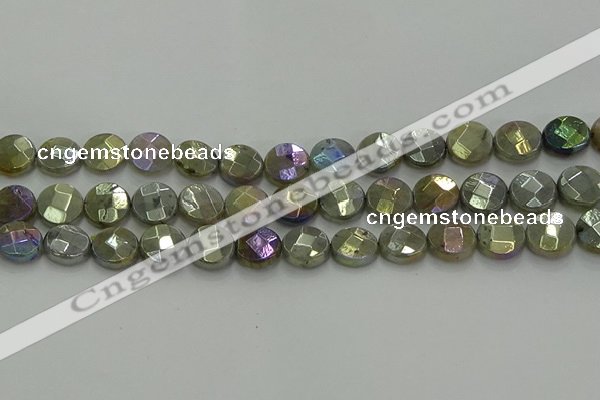 CLB678 15.5 inches 12mm faceted coin AB-color labradorite beads