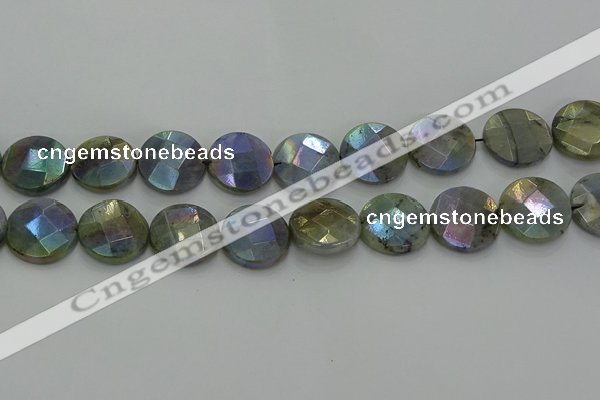 CLB680 15.5 inches 18mm faceted coin AB-color labradorite beads