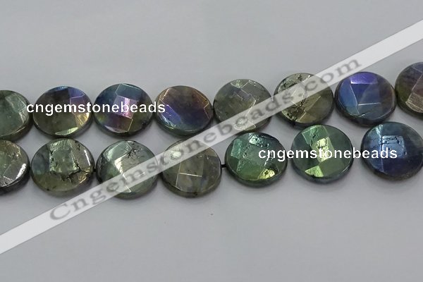 CLB682 15.5 inches 25mm faceted coin AB-color labradorite beads