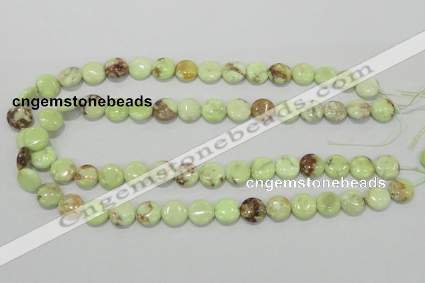 CLE49 15.5 inches 12mm flat round lemon turquoise beads wholesale