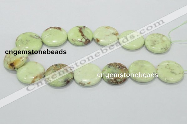 CLE50 15.5 inches 30mm flat round lemon turquoise  beads wholesale