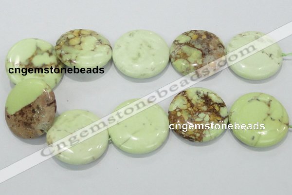 CLE51 15.5 inches 40mm flat round lemon turquoise  beads wholesale