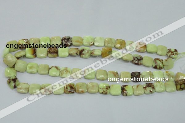 CLE60 15.5 inches 12*12mm faceted square lemon turquoise beads