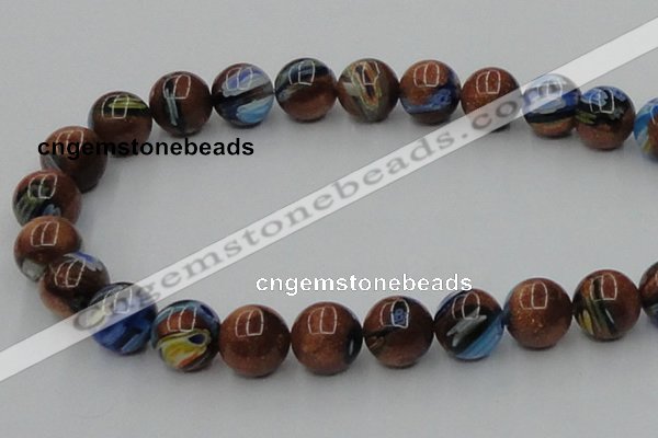 CLG542 16 inches 12mm round goldstone & lampwork glass beads